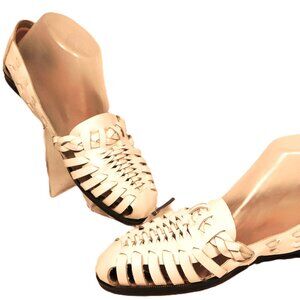 VTG Leather Collection Women's Size 8W White Leather Huarache Slip On Sandals